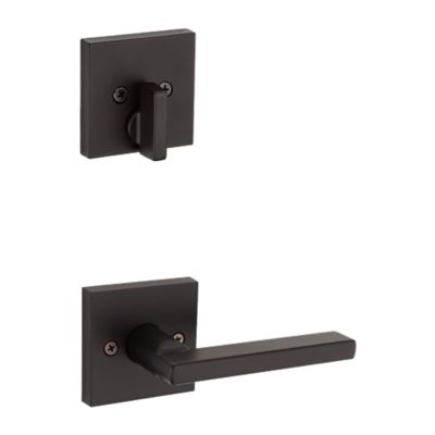 Kwikset Vancouver Handleset with Halifax Lever - Deadbolt Keyed One Side - featuring SmartKey, Matte Black