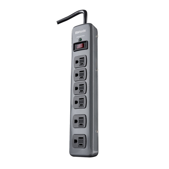 Woods 6-Outlet Dark Gray Metal Surge Strip With 3’ Cord