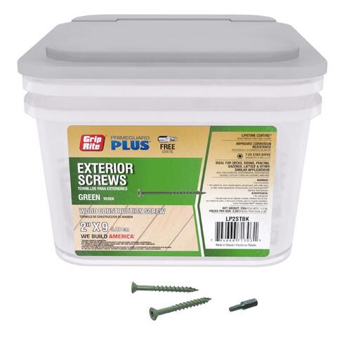 Grip-rite Prime Guard Plus #9 S X 2 in. L Green Star Wood Deck Screw 25 Lb. Pail