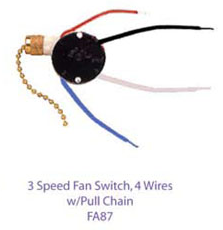 Atron Industries FA87 - 3 Speed/8 Wire Fan Switch With Pull Chain