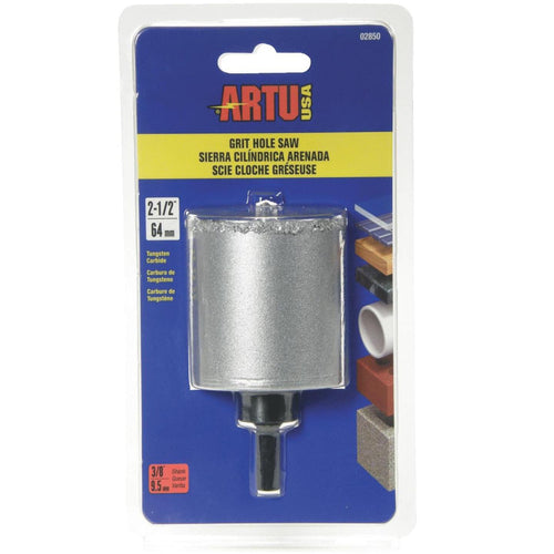 ARTU 2-1/2 In. Tungsten Carbide Grit Hole Saw with Arbor and Pilot Bit