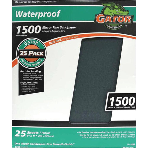 Gator Waterproof 9 In. x 11 In. 1500 Grit Mirror Fine Sandpaper (25-Pack)